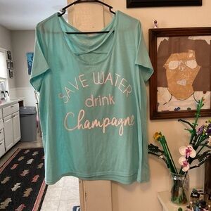 Women’s Aqua Short Sleeve Graphic Tee - Save Water Drink Champagne